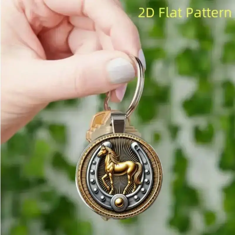 【Y】1Pcs Horseshoe And Horse Pendant With Keyring Metal Retro Horse Lucky Keychain Charm For Men Women Jewelry Gift