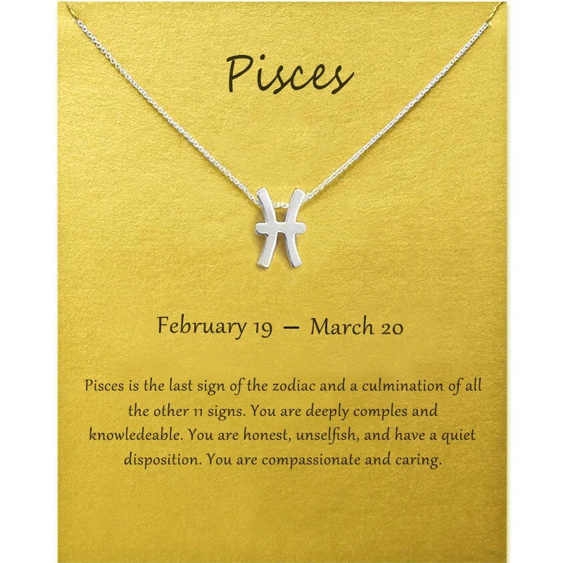 Pisces Zodiac Sign Alloy Constellation Pendant Necklaces For Girls Birthday Gift with Blessing Card Packaging Wholesale