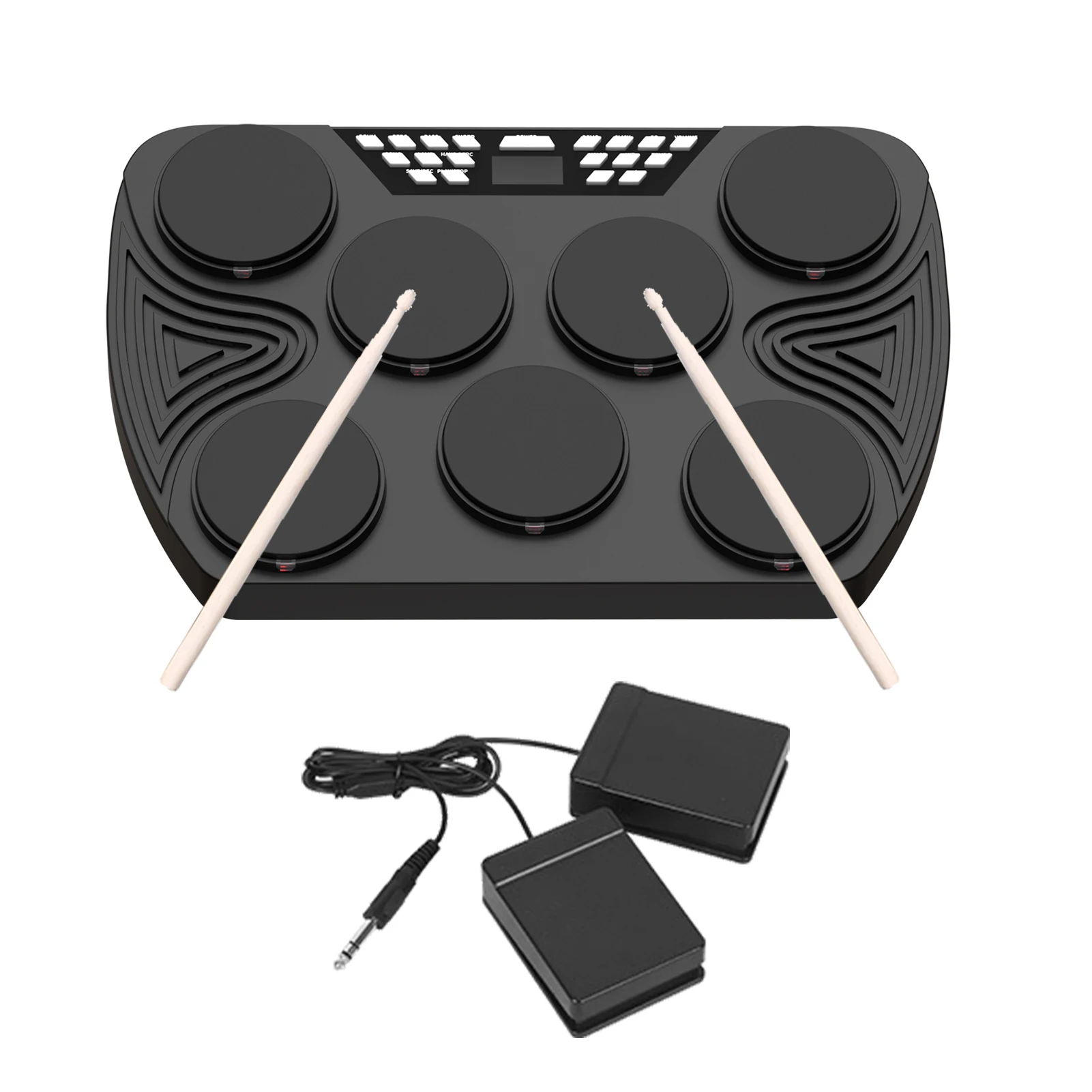 Portable Electronic Drum Set 7 Velocity-Sensitive Pads Tabletop Drum Built-in 2 Speakers Stereo Rechargeable Practice Drum Pad