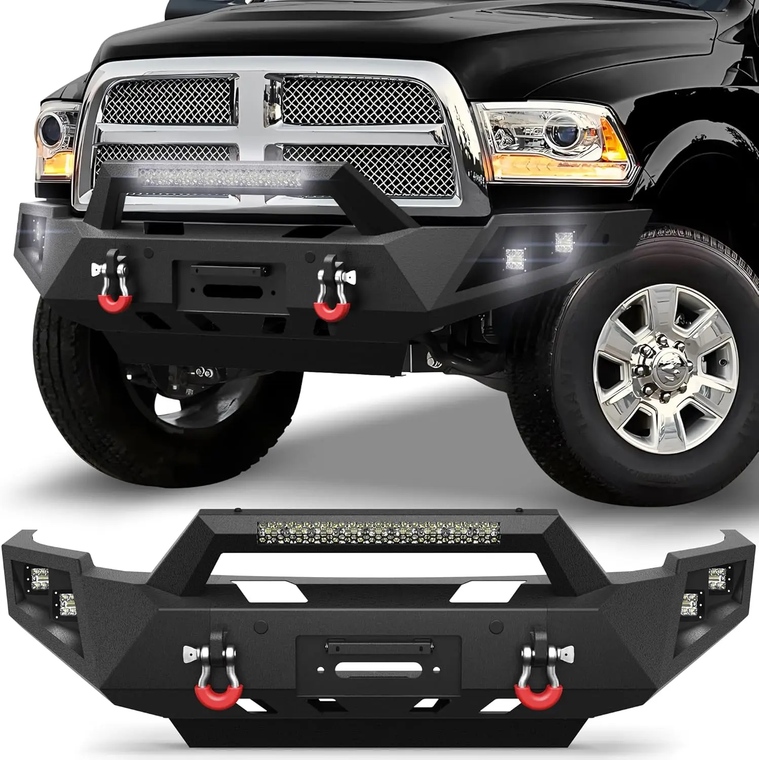 

Front Bumper for 2010-2018 Dodge Ram 2500/3500, Full Width Bumper w/Winch Plate, LED Lights, D-rings & License Plate Bracket