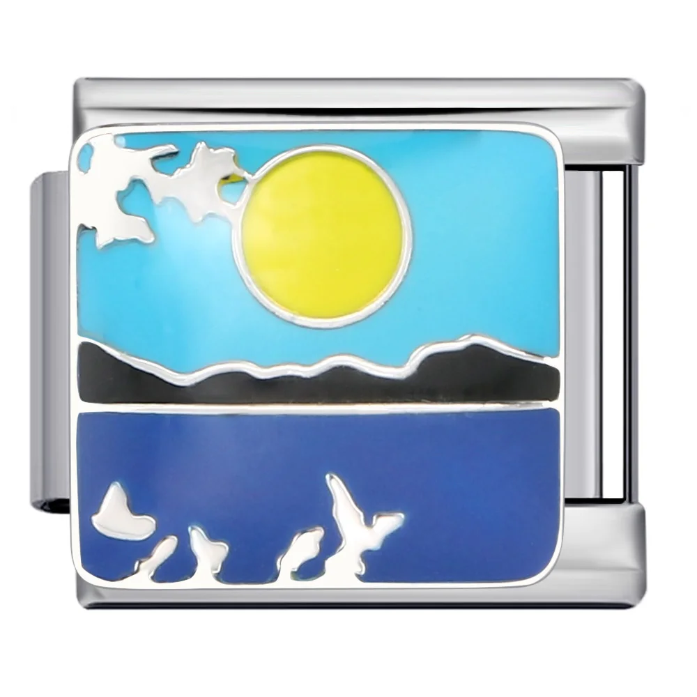GEMOSA Classic fashion Blue Series Ocean Beach Whale Italian Charm Link Fit 9mm Stainless Steel Bracelets DIY Making Beads