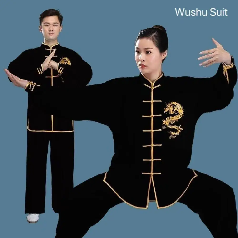 Classic Dragon Kung Fu Suit Traditional Chinese Embroidery Tai Chi Clothing Middle-aged Elderly Dad Morning Exercise Unifrom Men