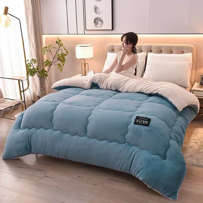 Lamb Velvet Winter Quilt Machine Washable Soft and Warm Blanket Spring and Autumn Quilt Super Warm Bedding Queen Comforter 겨울 이불