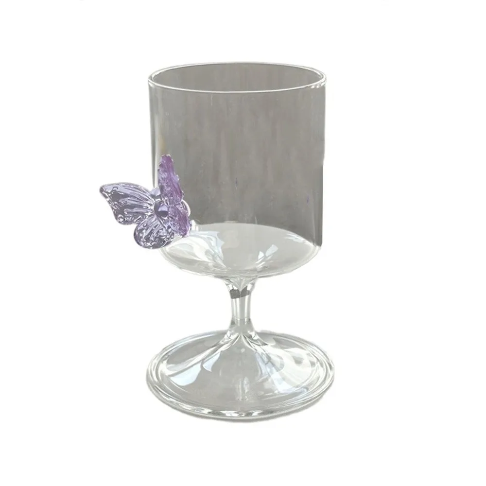 

Heat-resistant High Legged Glass Cup INS Decorative Glass Goblet with Butterfly Ornament Stripe High Beauty