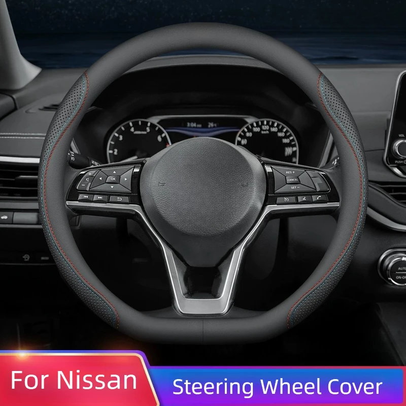 Leather Steering Wheel Cover Sweat Absorbent Universal Fit for Nissan Sentra Sylphy Altima Qashqai X Trail Car Interior Supplies