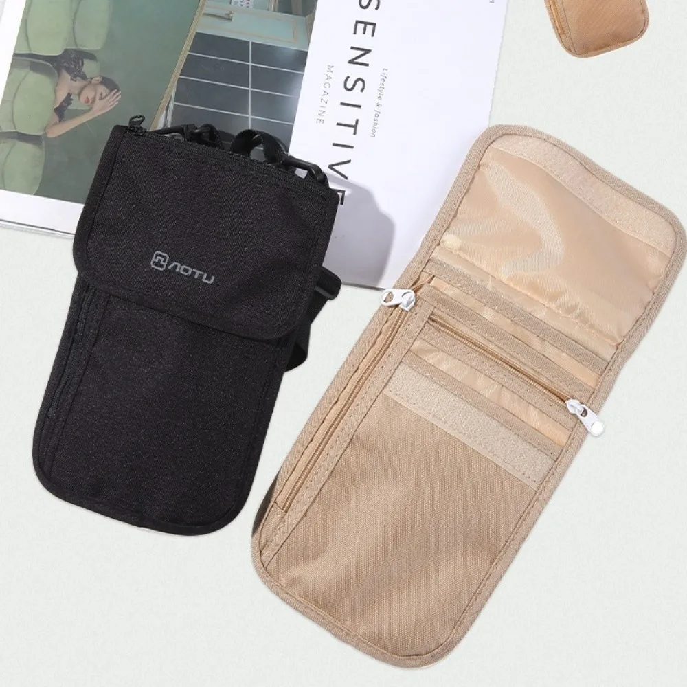 Portable Travel Accessories Travel Wallet Nylon Khaki Black Travel Neck Pouch Ticket Holder Zipper Passport Wallet ID Document view 5