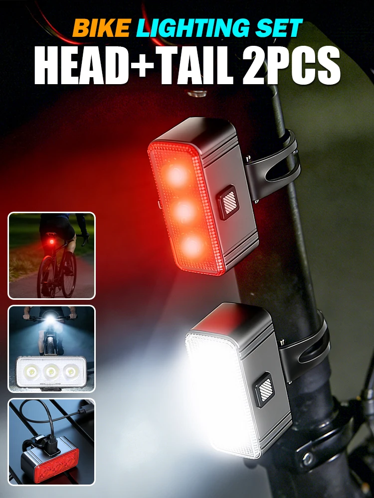 AliExpress NONE Cycling Bicycle Front & Rear Light Set Bike USB Charge Headlight MTB Waterproof Taillight Bicycle Accessories For Night Riding