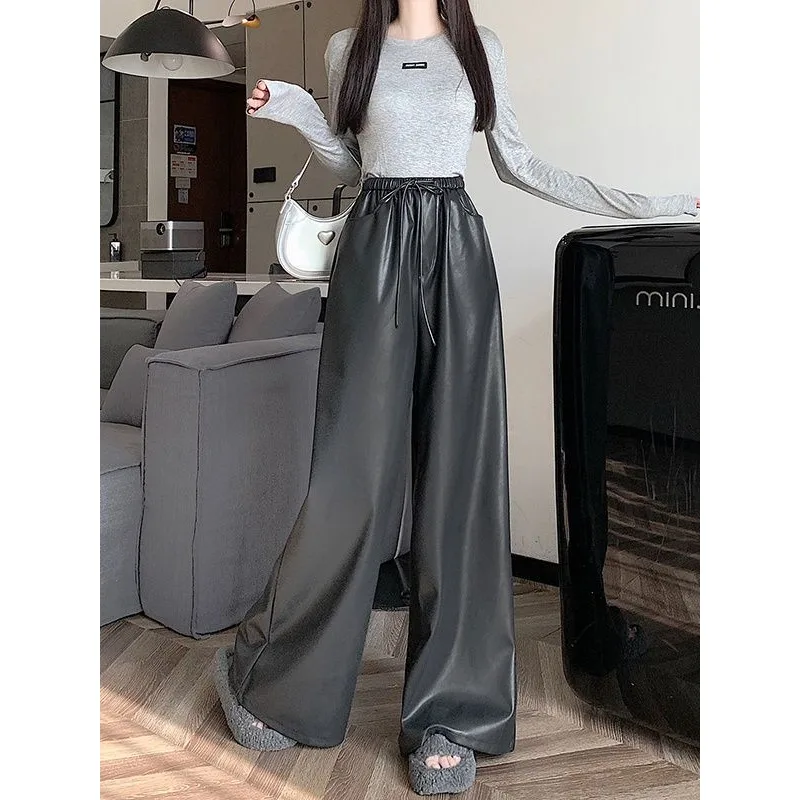 

Women's Elastic Waistband Wide-leg Trousers Autumn/winter New Style Trousers Loose Fit Straight Leg Slimming Casual Trousers