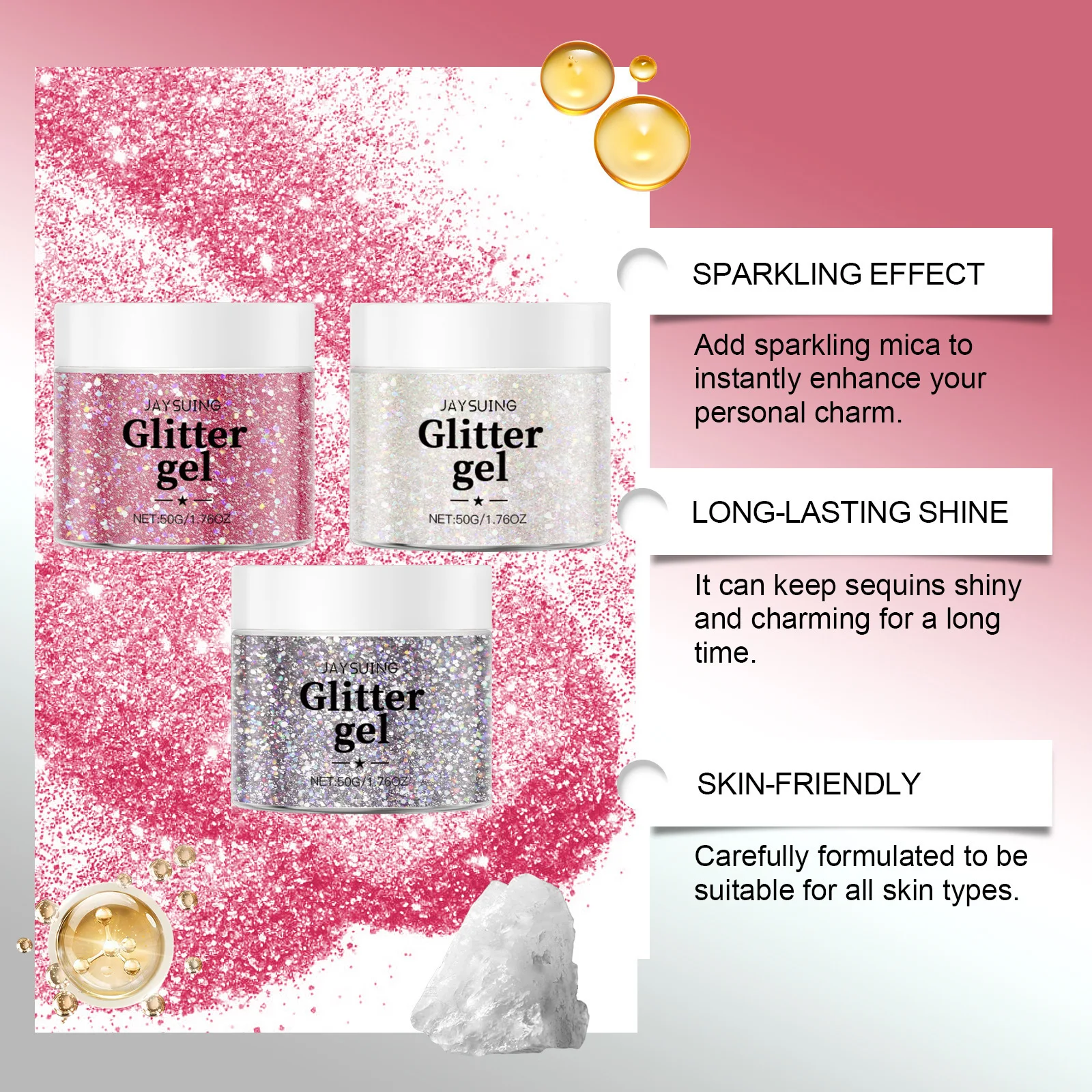 Jaysuing Glitter Glitter Gel Serie Körper Gesicht Diamant Glitter für einen glänzenden drei dimensionalen Look