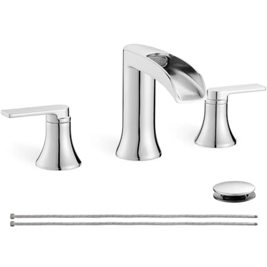 

Modern bathroom faucet for vanity lavatory restroom apartment; brass material; waterfall style; 4-8 inch widespread 3-hole with