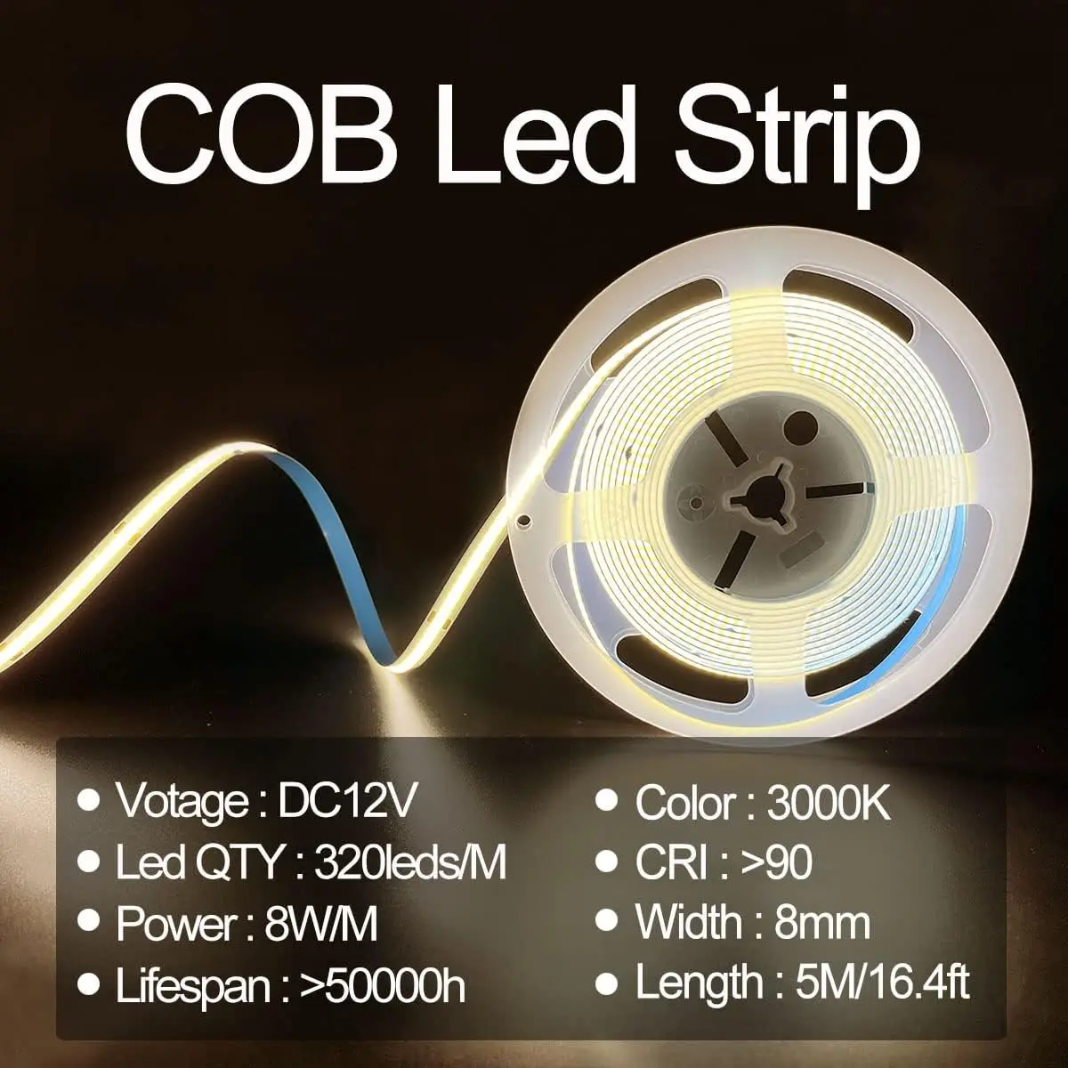 LED StripS COB 2835 5050 5-100m DC12V/24V 320 120 60LEDs/m Flexible High Density RA90 2700K-6000K Led Faucet for Room Decoration