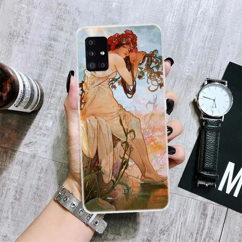 Alfons Mucha Primavera Phone Case For Samsung Galaxy A14 A15 A13 A12 A54 A55 A53 A52 A04S A24 A25 A23 A22 A34 A35 A33 A32 A03S A