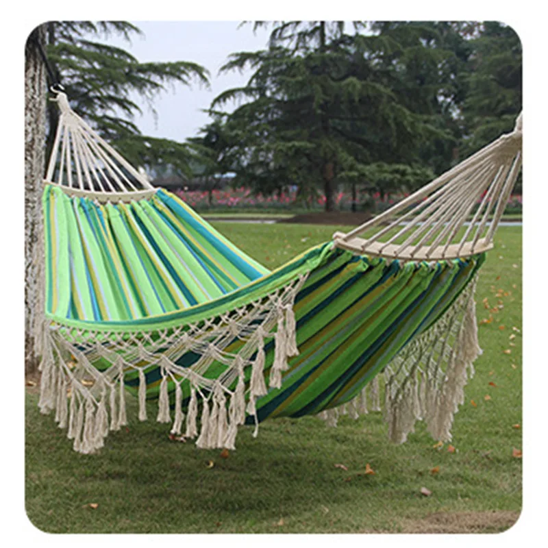Bohemian Style Double Hammock with Tassels Canvas Fabric Thickened Ropes & Carrying Bag Max Weight Capacity for Outdoor Garden image 5