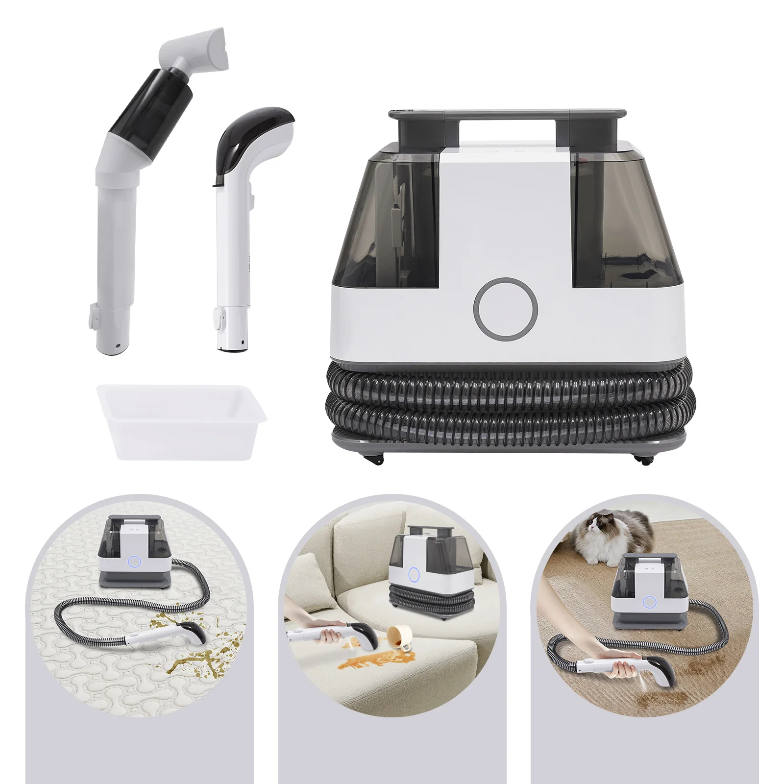 

450W Upholstery Cleaner Machine Integrated Handheld Cleaning with 2 Brush Heads IPX4 Waterproof & 4 Wheels for Mobility