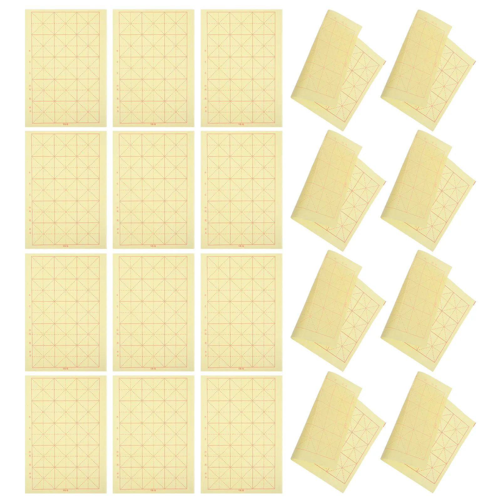 200Pcs Calligraphy Practice Paper Xuan Rice Paper Yellow Tone Grid Design for Beginners Smooth Absorption Home School Learning