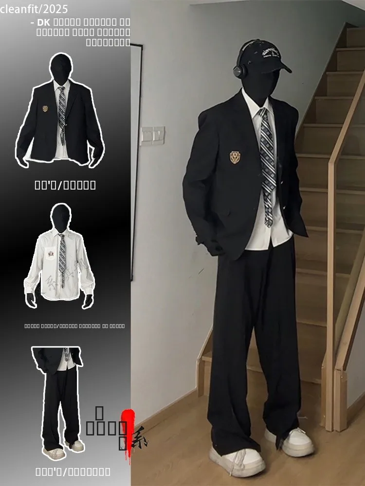 

Мужской повседневный костюм Bla: пиджак и брюки, весна-осень, полный комплект, премиум-класс, стильный, для колледжа, из полиэфирного волокна