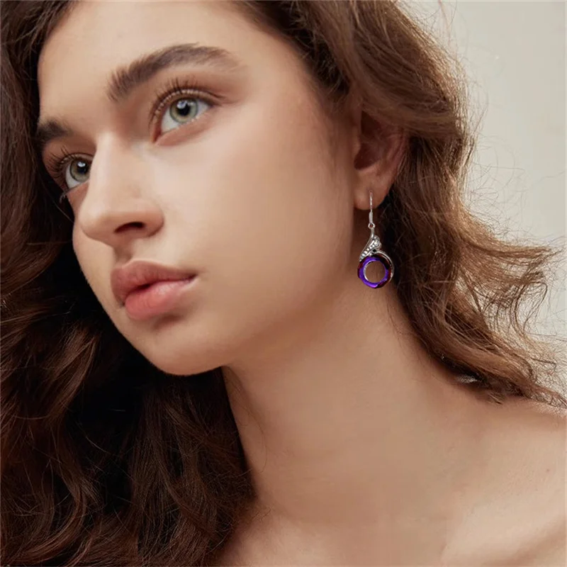 

Crystal Peacock Gradient Earrings Geometry Color Round New Dazzle Dangles Fashion Exquisite Ear Hook