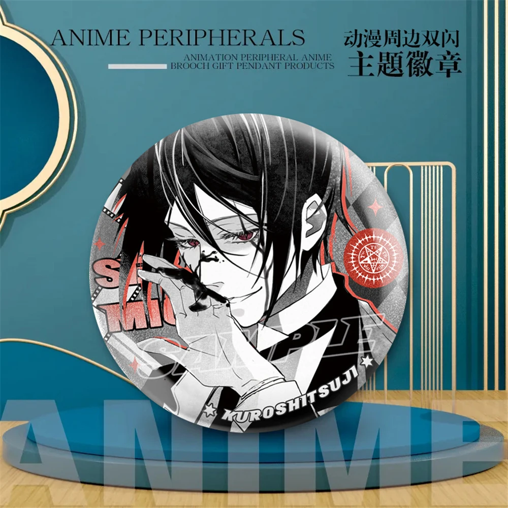 5.8cm Anime Black Butler Sebastian Michaelis Ciel Phantomhive Cosplay Costume Badge Pin SPTE Tinplate Brooch Accessories