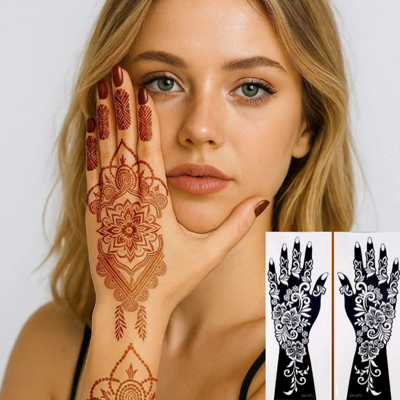 

Hand Back And Arm Hollow Tattoo Template Indian Haina Tattoo Stencil Sticker DIY Adhesive Henna Tattoo Mould Tattoos Art Tools