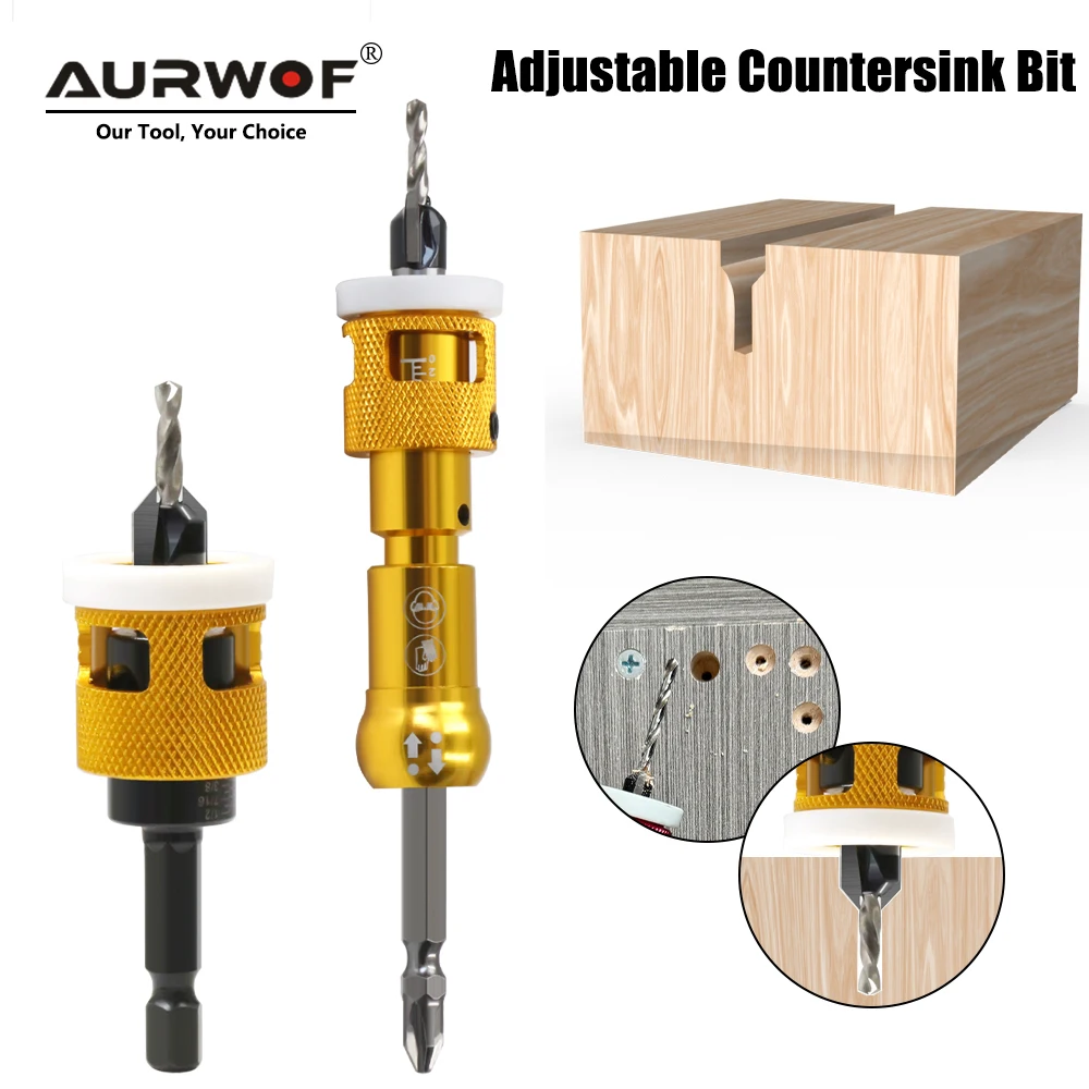 

AURWOF Hex Shank 5pcs 7pcs Set Adjustable limit Countersink Bit Router Bit Set woodworking Milling Cutter CH339JT5AY