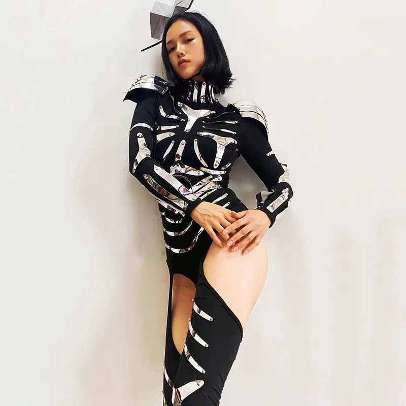

Technology Female Warrior Performance Costume Women Gold Laser Rivet Jumpsuit Nightclub Party Halloween Show Drag Queen Costume