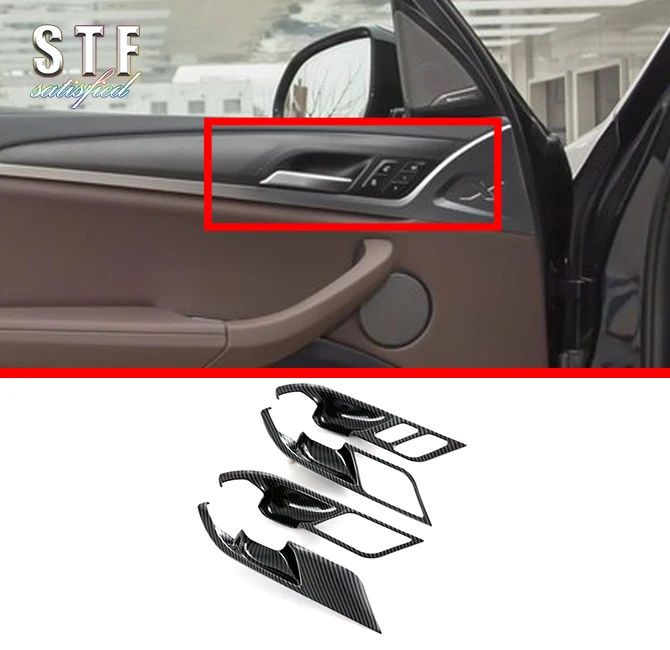 Carbon Fiber Style Interior Door Handle Cover Trim For BMW X3 G01 2018 2019 2020 2021 2022  Car Accessories Stickers