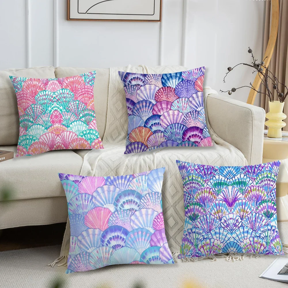 Tiled Comfortable Shells Soft Pillow Case for Sofa Gorgeous Living Room Home Office Decor and Protective Ocean Covers