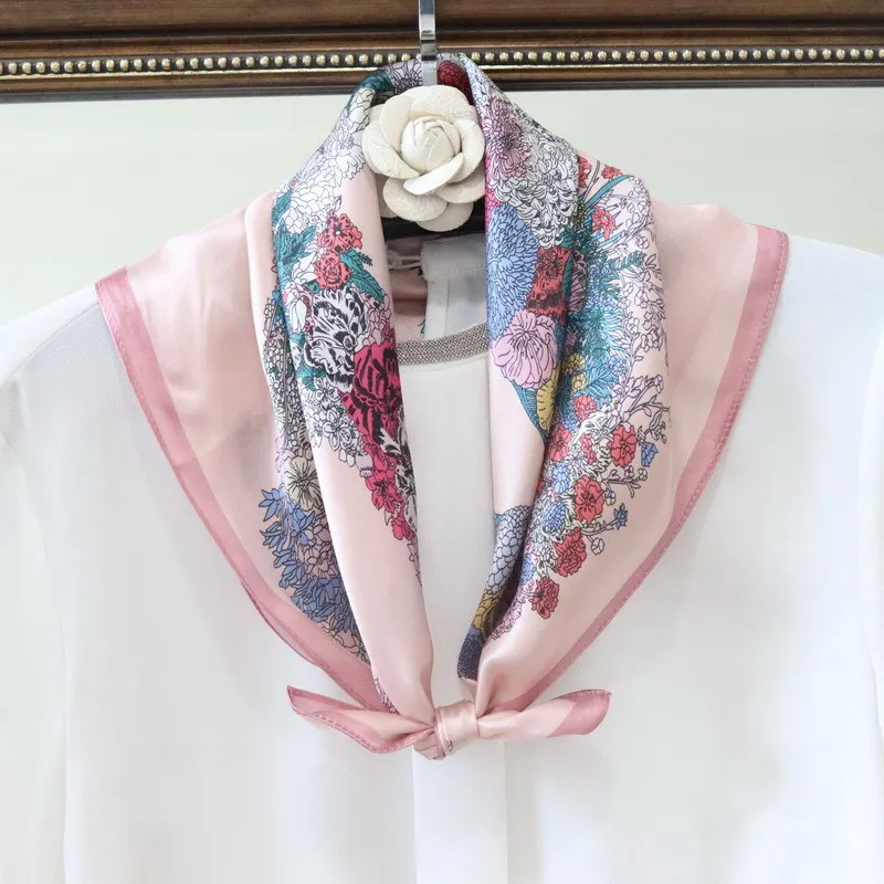2025 جديد 100% وشاح حريري نقي النساء الرقبة الشعر فولارد باندانا ساحة عقال الحجاب طباعة المعطف الأوشحة الباشمينا شال 53 سنتيمتر #2