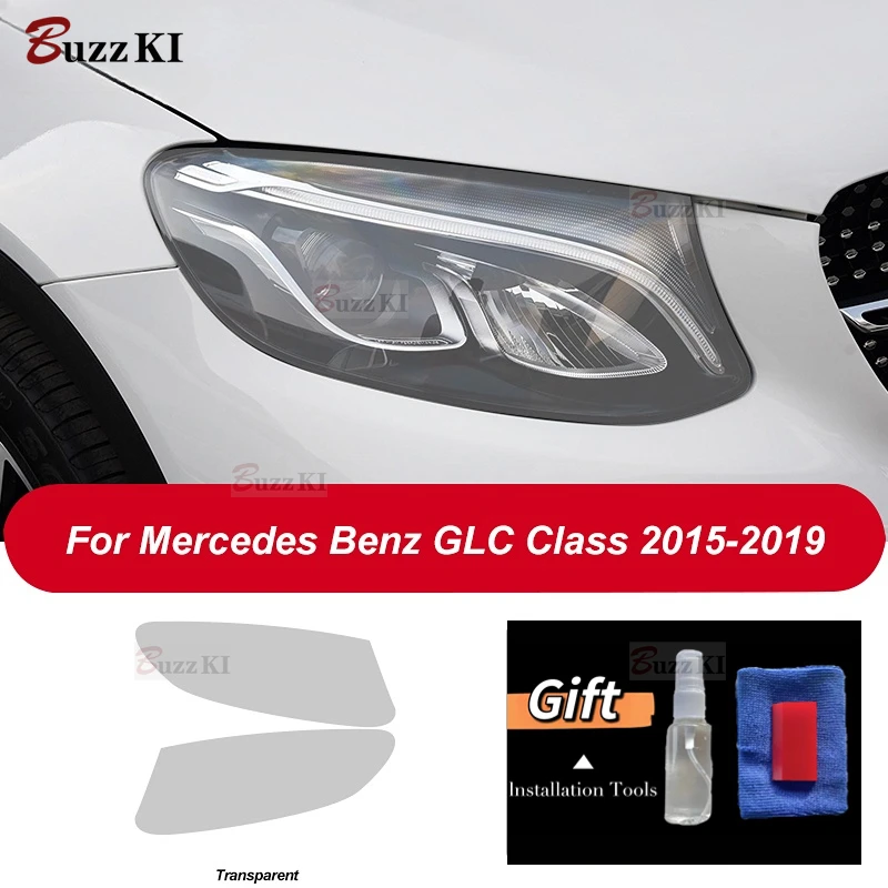 For Mercedes Benz GLC Class X253 C253 AMG 2015-On Accessories 2 Pcs Car Headlight Protective Film Transparent Black TPU Sticker