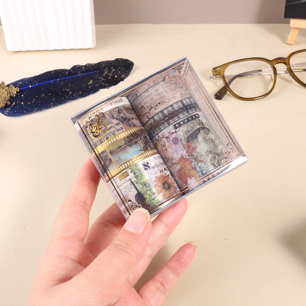 1박스 절묘한 금박 와시 테이프 세트, 다양한 패턴이 있으며 DIY 수제 일기 및 카드 장식에 적합합니다.