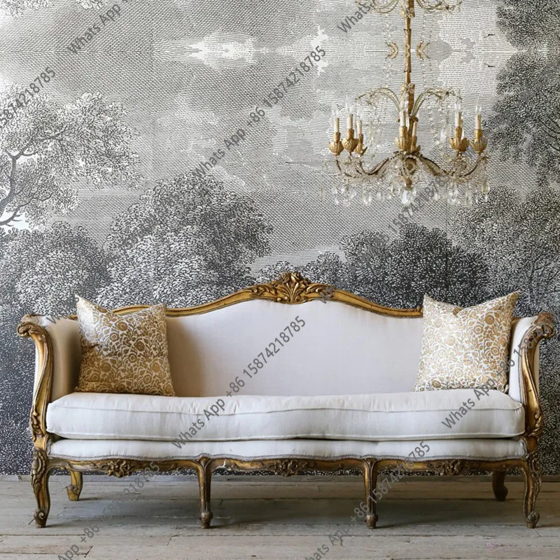 

Американский роскошный диван из массива дерева с резьбой в виде цветов, французский ретро-диван в стиле старинной студии, тканевый диван для гостиной виллы, комплект для гостиной.