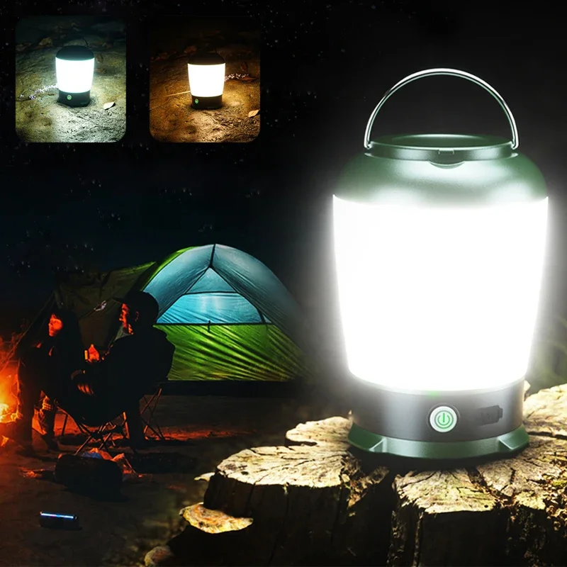 Portable Camping Lamp Lantern Rechargeable 3 Color Dimmable Tent Light Waterproof Emergency Flashlight Outdoor Repair Work Lamps