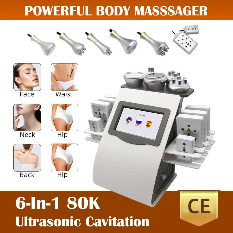 

80k Cavitation Machine Professionals 6 In 1 Facial Radiofrequency Vacuum Massager Cellulite Machine Ultrasonic Tool Anti-Wrinkle