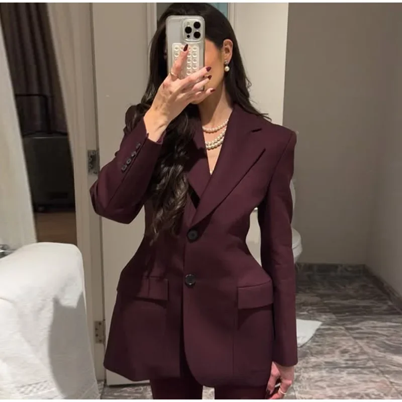 

Office Ladies Double Breasted Fashion Suits Jacket Women Clothing Women's Autumn Winter Waist Blazer Coats