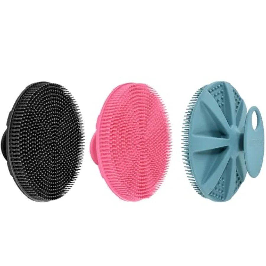 Food-Grade Soft Silicone Body Scrubber Shower Brush, Pack of 3 Handheld Cleansing Skin Brush, Gentle Exfoliating and Lather Wel