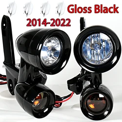 Gloss Black Fairing Mounted Driving Lights Smoked Turn Signals For Harley 2014-2023 Electra Street Glide Models