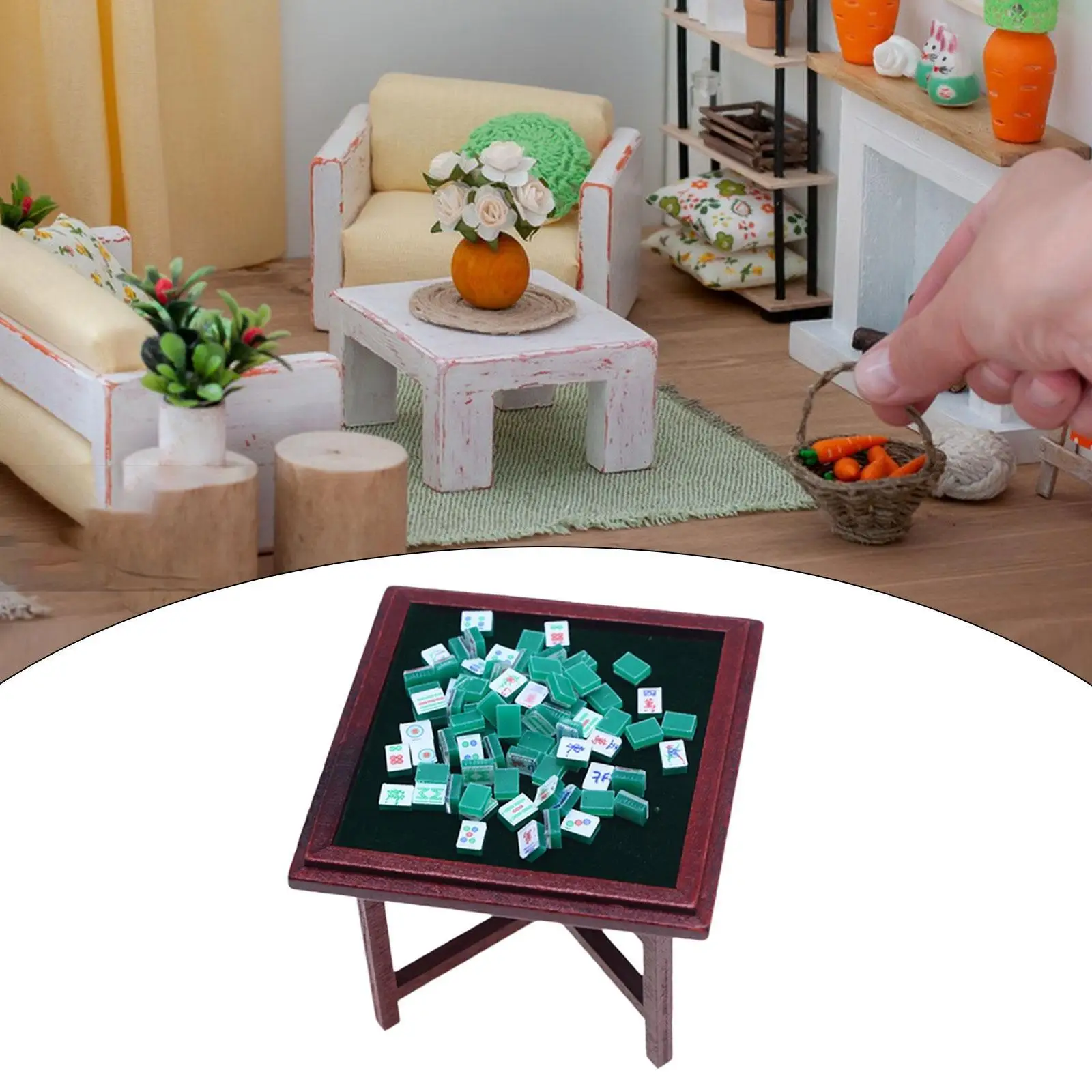 Ensemble de Mahjong Miniature 1:12, maison de poupée en bois faite à la main, meubles de Mahjong, modèle de Table de Mahjong