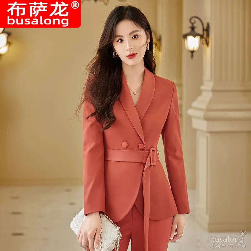 Fall 2023 New Small Business Suit Suit Western Style Fashion Women's Wear Blue Laced Slimming Long Sleeve Suit Suit