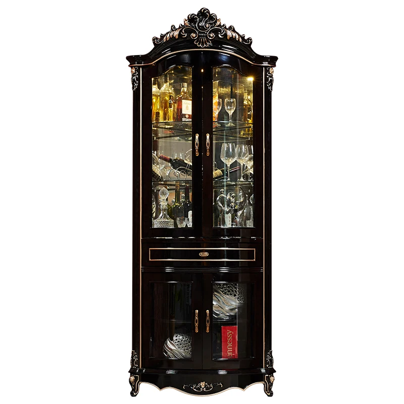 Corner storage cabinet triangle cabinet living room luxury retro drawer restaurant corner wine cabinet ebony color