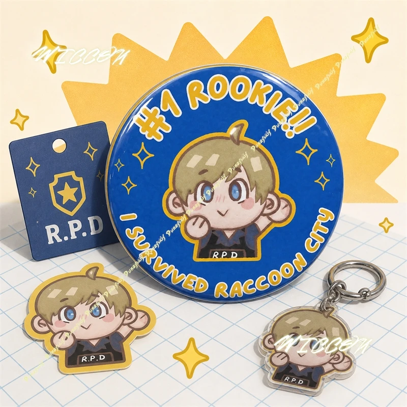 Resident Leon Kennedy Evil Round Button Badge Survived Raccoon City Pin Cosplay Accessory Game Fans Collectible Gift