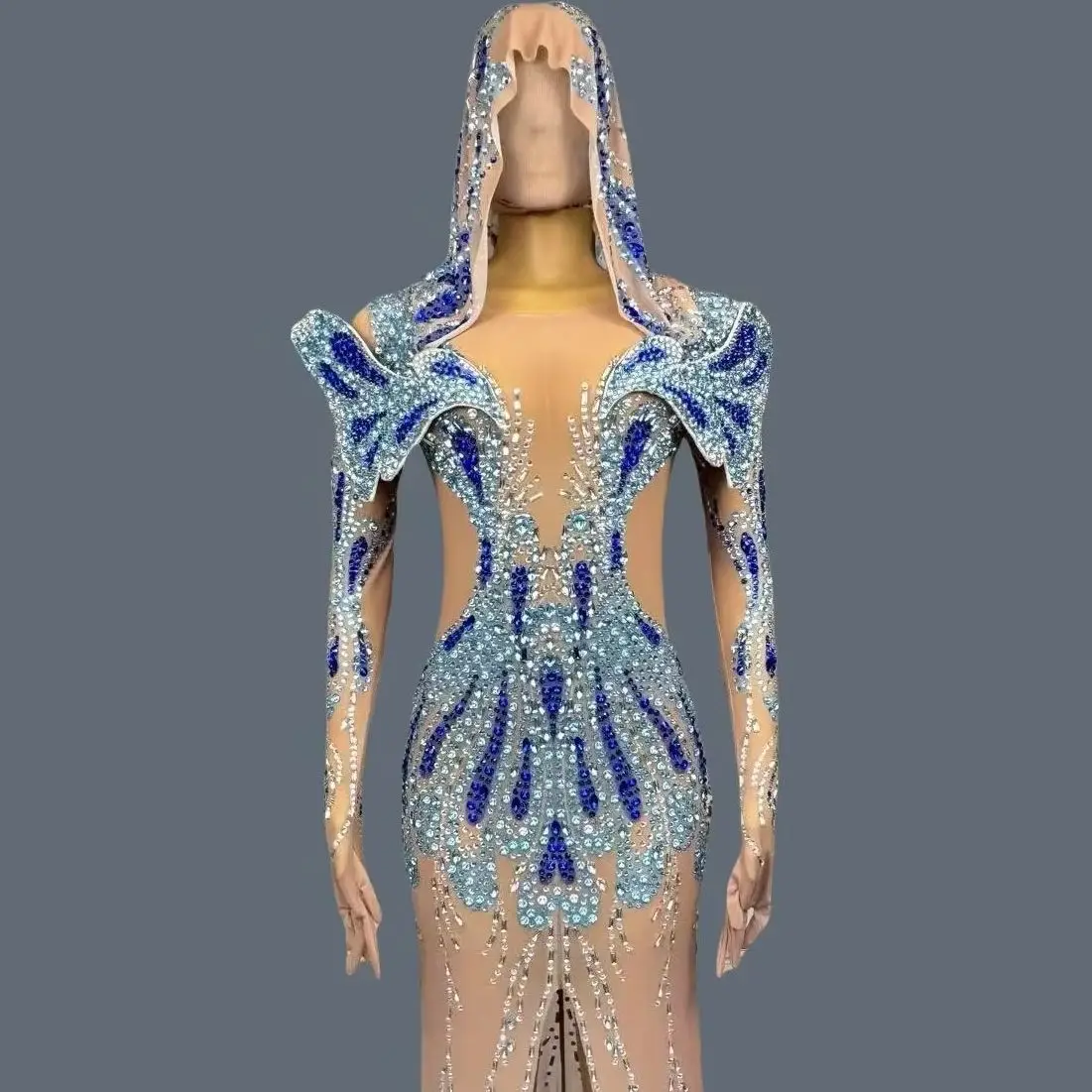 

Sparkly Rhinestone High Slits Long Dress Set Drag Queen Performer Wear Festival Celebrate Event Show Suit Women Couture Yanlei