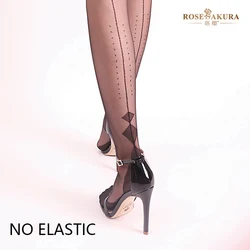 Retro Sexy Nylon No Elastic Stockings Thin Women Fixed Foot Transparent  Rib Top Vintage Cuban Heel Detail Wide Lace Stockings