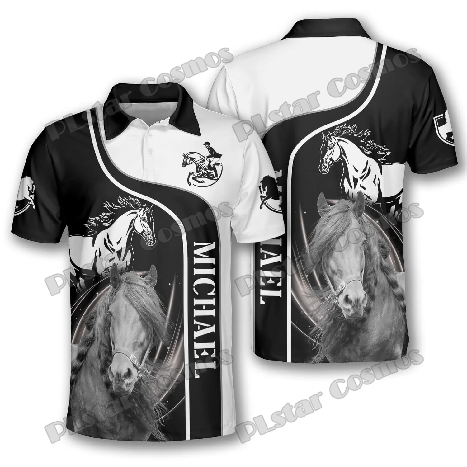 PLstar コスモス馬レーサー乗馬カスタム名 3D 全体プ - Polo Shirt Equestrian のレビューと価格