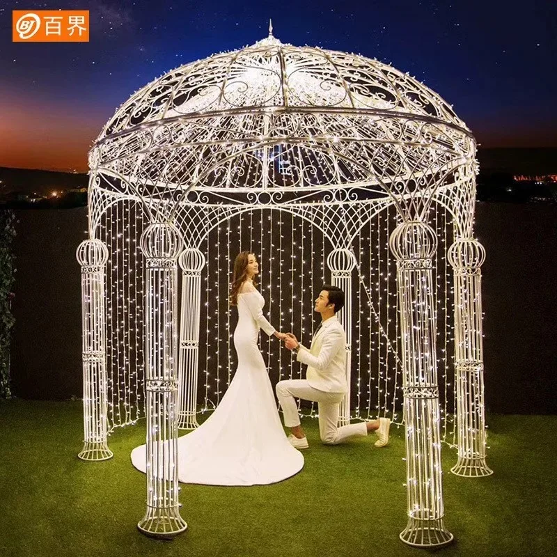 Six-post Wrought Iron Pavilions, Mongolian Yurts, Garden Wrought Iron Metal Pavilions, Large Outdoor Lawn Ornaments, Parks