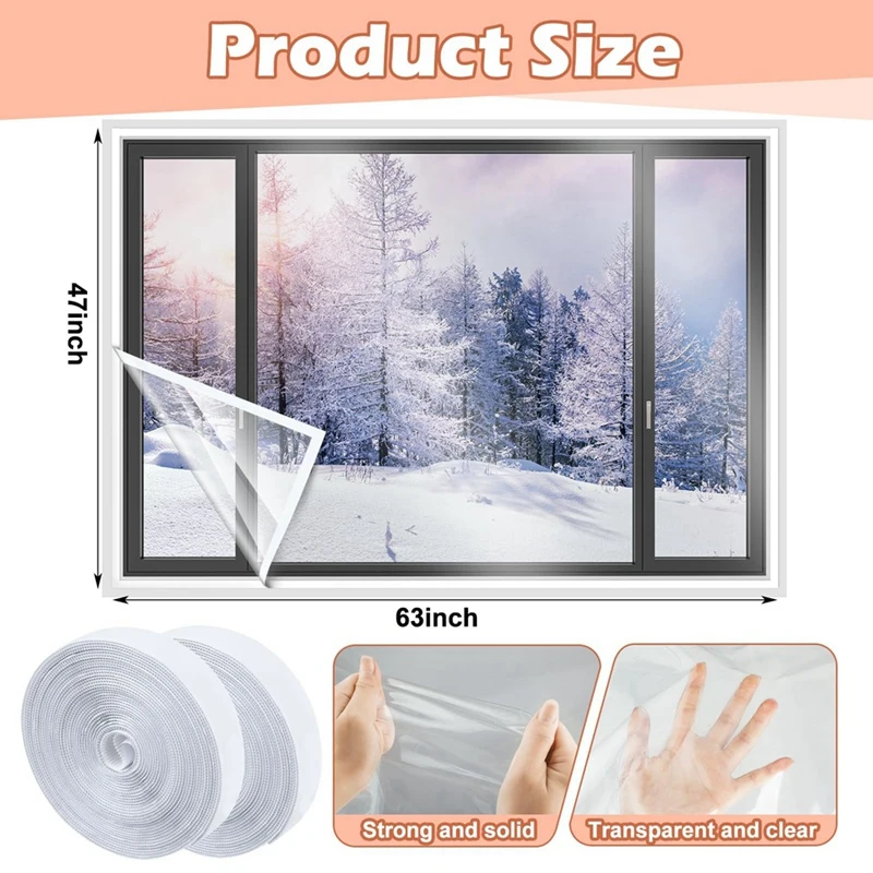 Window Insulation Kit Cuttable Transparent Film With Adhesive Straps Winter Reusable Window Plastic For Winterizing