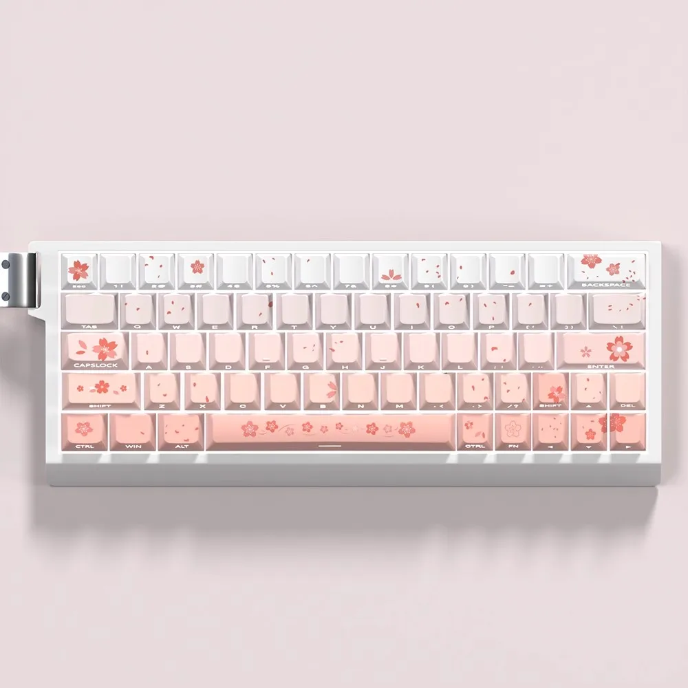 1 Set Sakura Theme Keycaps PBT Dye Subbed Backlit Key Caps Cherry Profile Side Printed Keycap For MX Switch Ace60/68made68 75/87