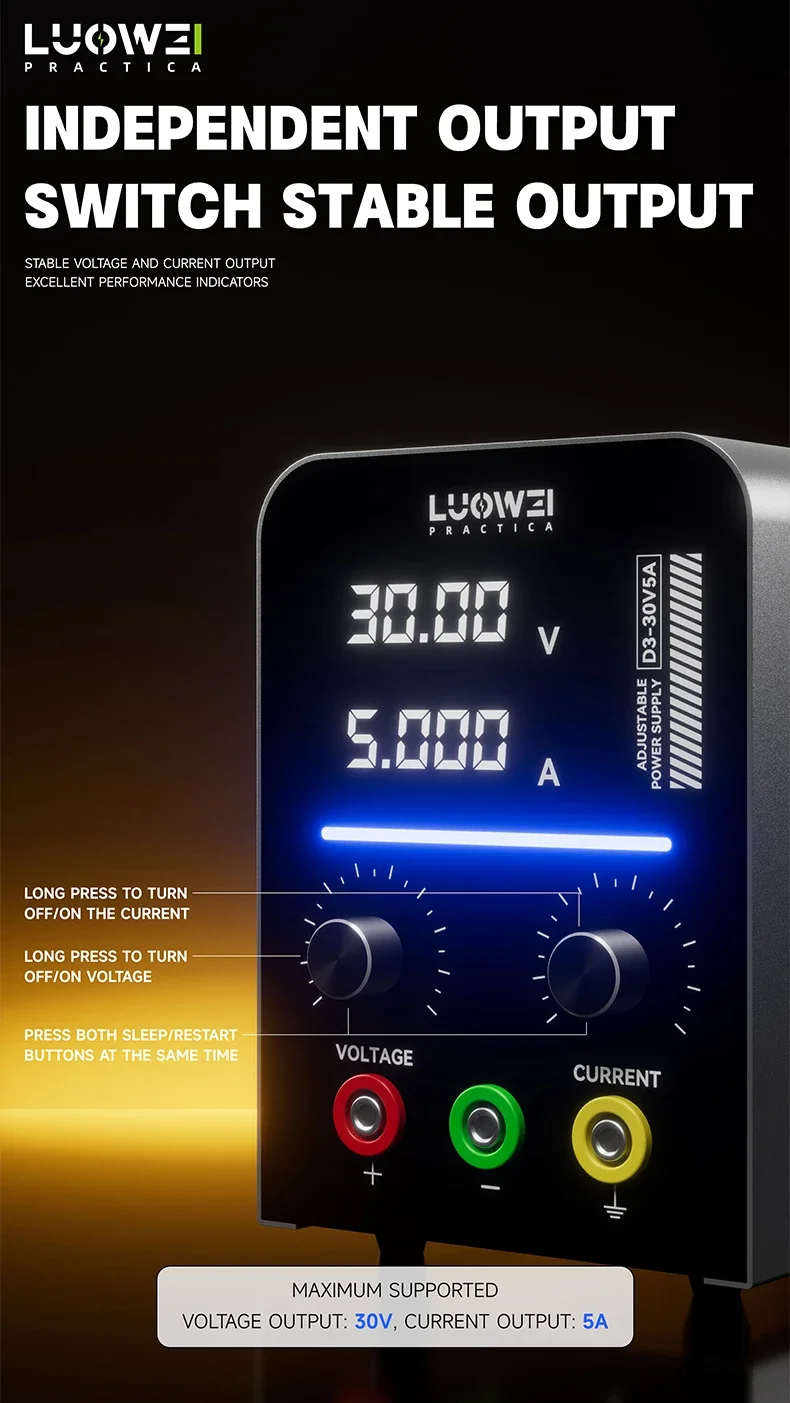 Luowei D3 Adjustable Power Supply 30V5A 150W Intelligent Digital Display Capable of Short-circuit Burn-in Testing