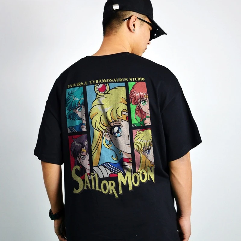 

Japanese Anime Co-branded Sailor Moon Short-sleeved T-shirt for Men and Women Summer Heavy Cotton Loose