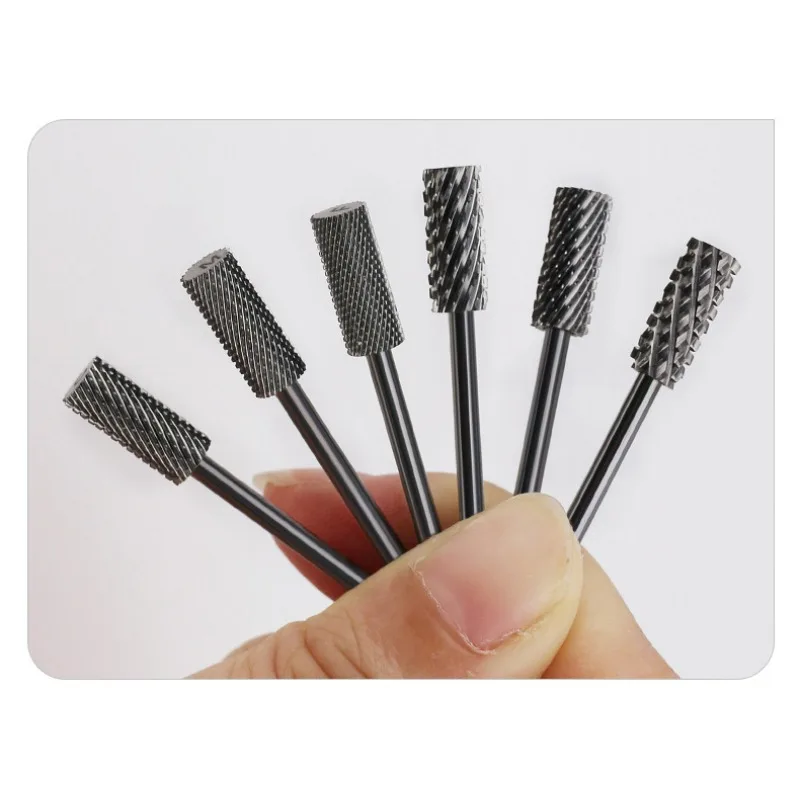 Broca de carburo para uñas, cortadores rotativos para manicura, accesorios para uñas, herramienta de corte de fresado para eliminación de Gel, brocas para uñas de barril HYTOOS de 3/32"
