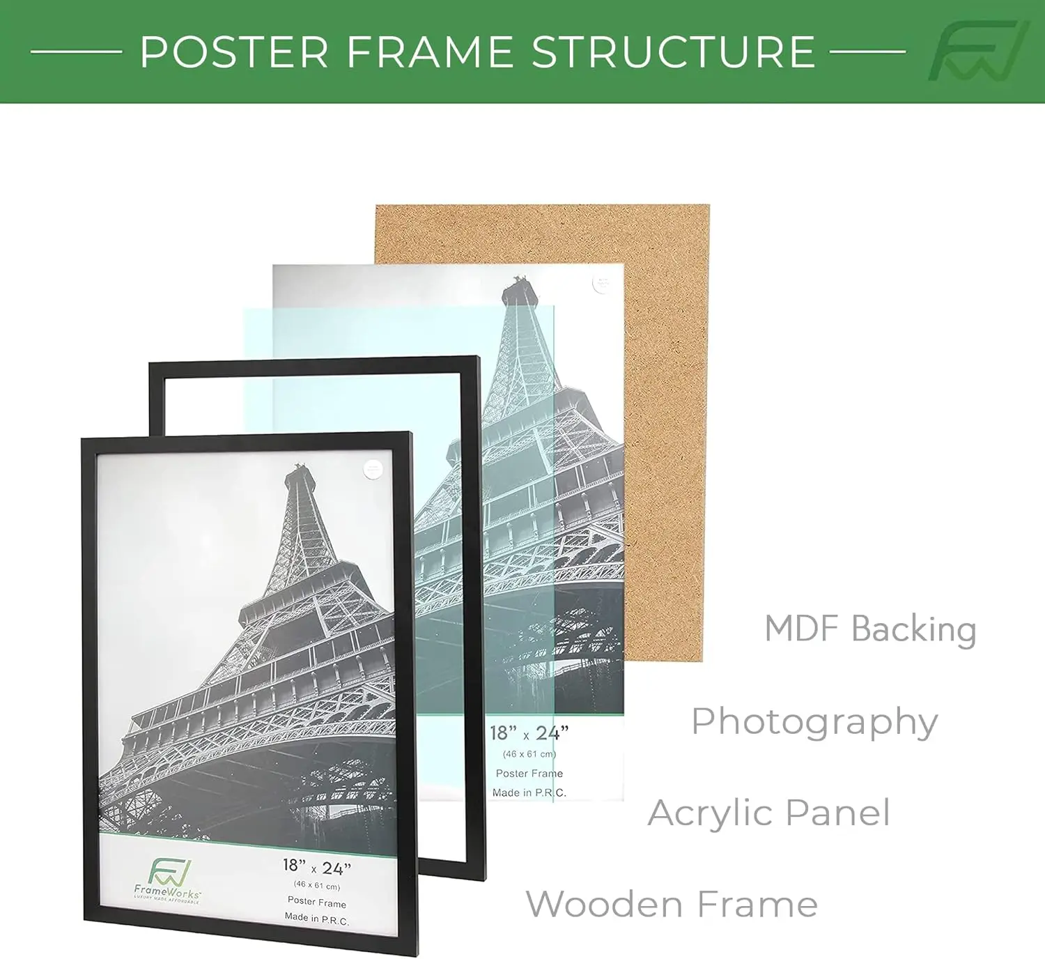 24" x 36" 2-Pack Mahogany Back-Loading Wooden Poster Frame with Classic Edges